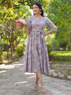 Janasya Light Cotton Floral Tiered Dress | Grocsy