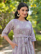 Janasya Light Cotton Floral Tiered Dress | Grocsy