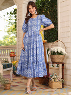 Janasya Light Cotton Floral Tiered Dress | Grocsy