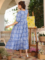 Janasya Light Cotton Floral Tiered Dress | Grocsy