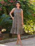 Janasya Dark Cotton Paisley A-Line Dress | Grocsy