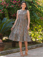 Janasya Dark Cotton Paisley A-Line Dress | Grocsy