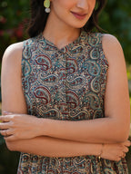 Janasya Dark Cotton Paisley A-Line Dress | Grocsy