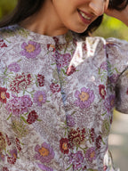 Janasya Dark Cotton Floral A-Line Dress | Grocsy