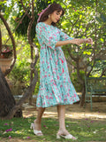 Janasya Bright Georgette Floral Tiered Dress | Grocsy