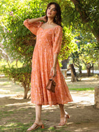Janasya Bright Georgette Floral Tiered Dress | Grocsy