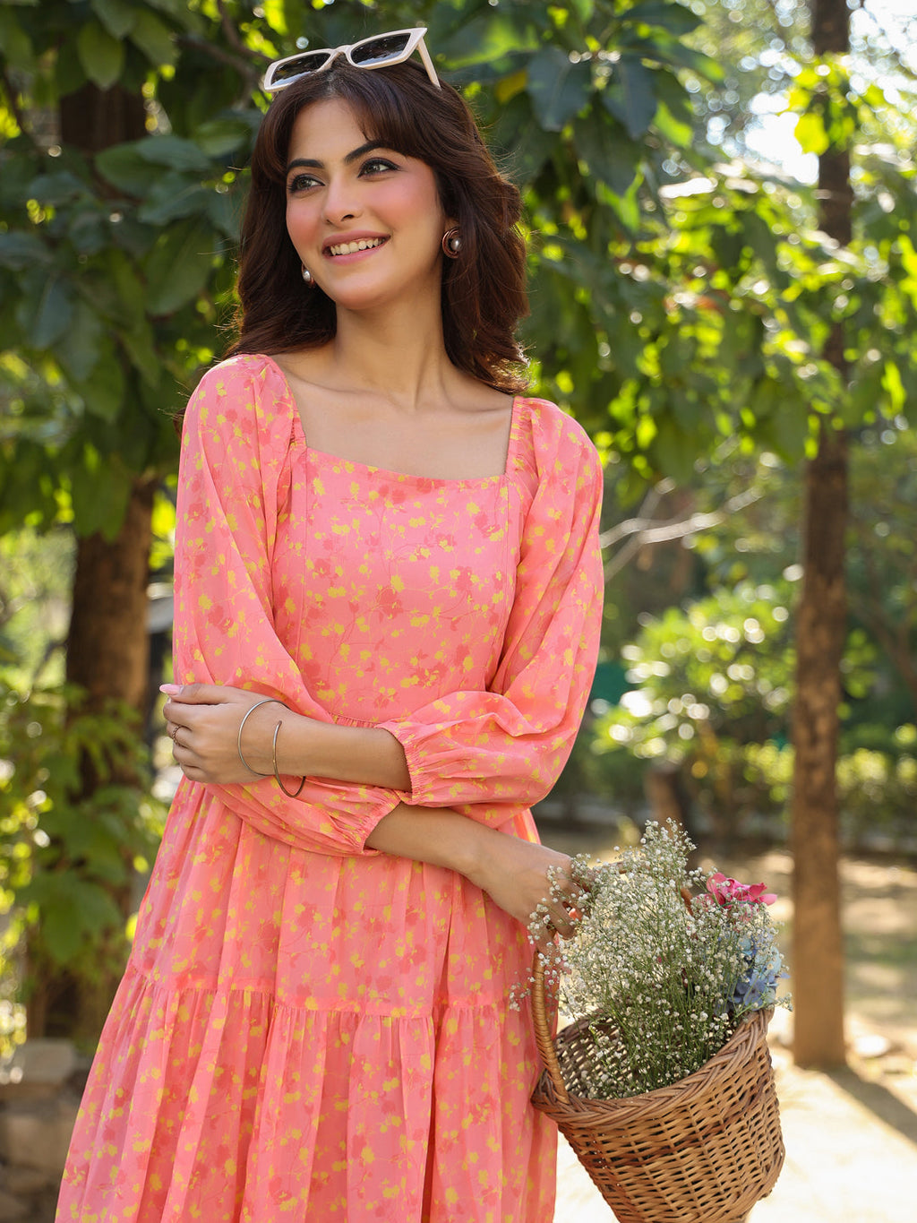 Janasya Light Georgette Floral Tiered Dress | Grocsy
