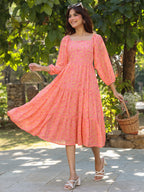 Janasya Light Georgette Floral Tiered Dress | Grocsy