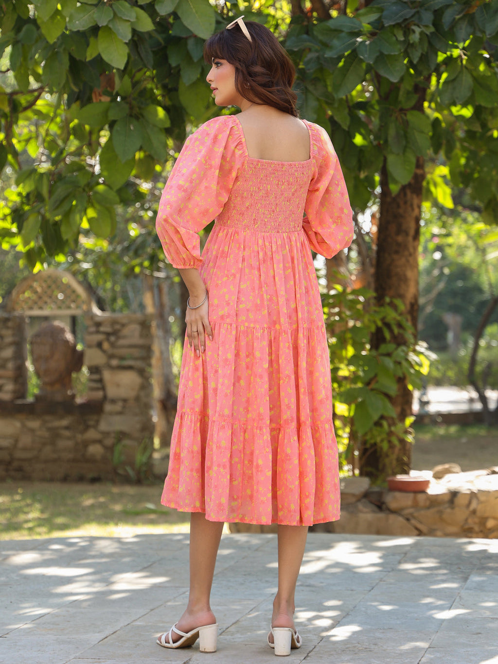 Janasya Light Georgette Floral Tiered Dress | Grocsy