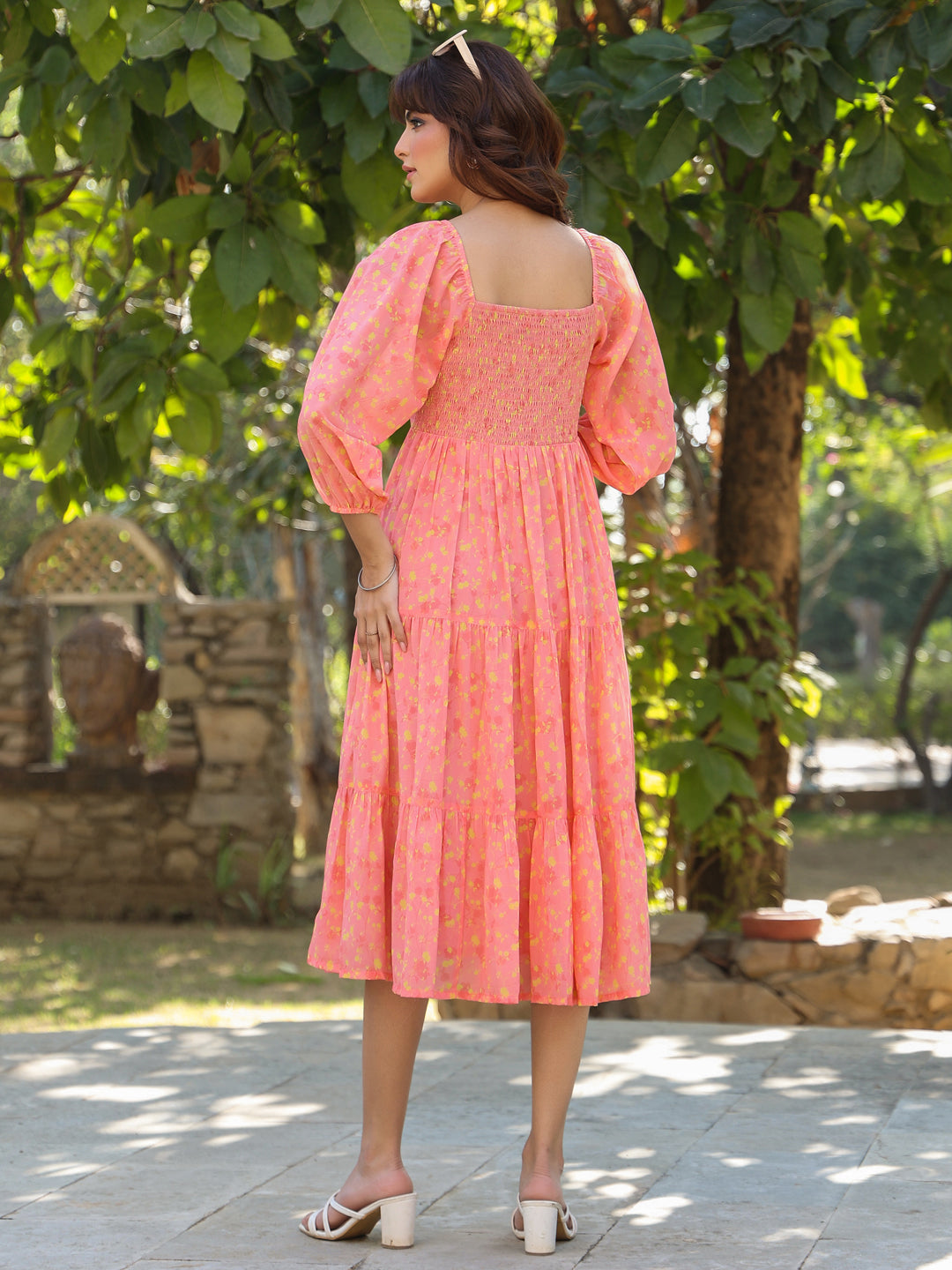 Janasya Light Georgette Floral Tiered Dress | Grocsy