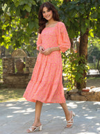 Janasya Light Georgette Floral Tiered Dress | Grocsy