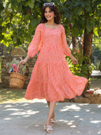 Janasya Light Georgette Floral Tiered Dress | Grocsy