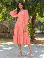 Janasya Light Georgette Floral Tiered Dress | Grocsy