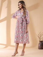 Janasya Light Georgette Floral Wrap Dress | Grocsy