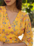 Janasya Bright Georgette Floral Gathered Dress | Grocsy