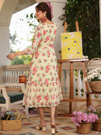 Janasya Bright Georgette Floral Fit & Flare Dress | Grocsy