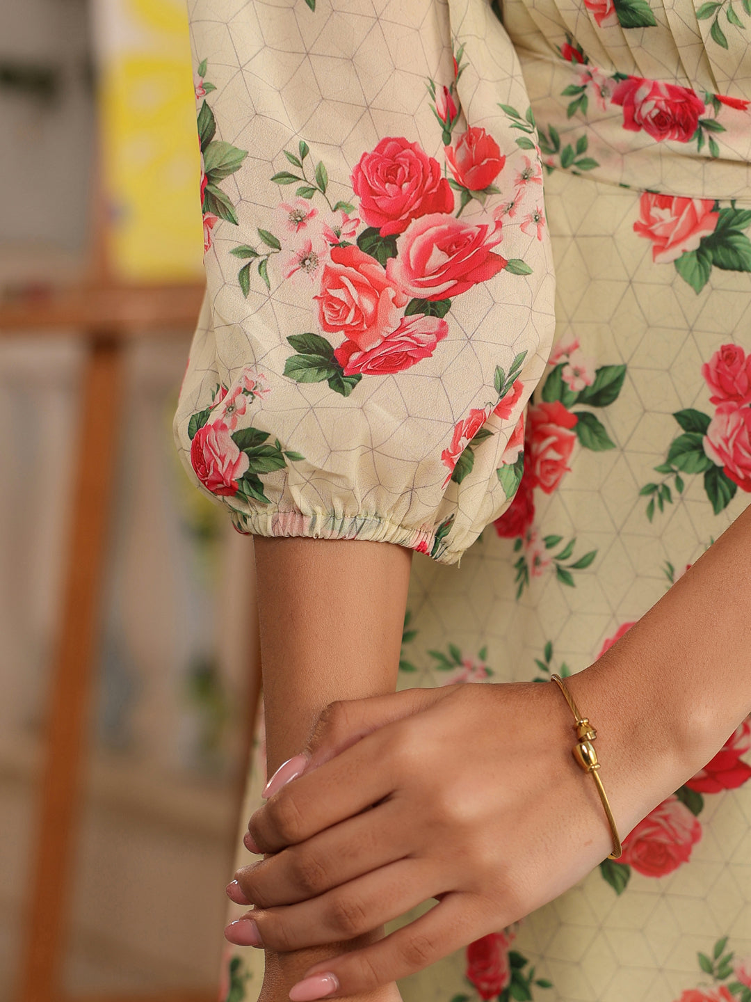 Janasya Bright Georgette Floral Fit & Flare Dress | Grocsy