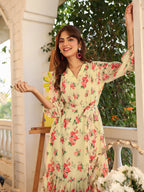 Janasya Bright Georgette Floral Fit & Flare Dress | Grocsy