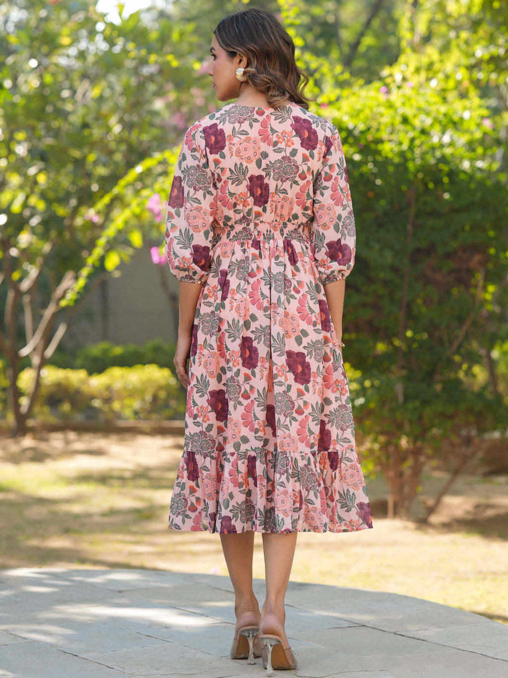 Janasya Light Georgette Floral Fit & Flare Dress | Grocsy
