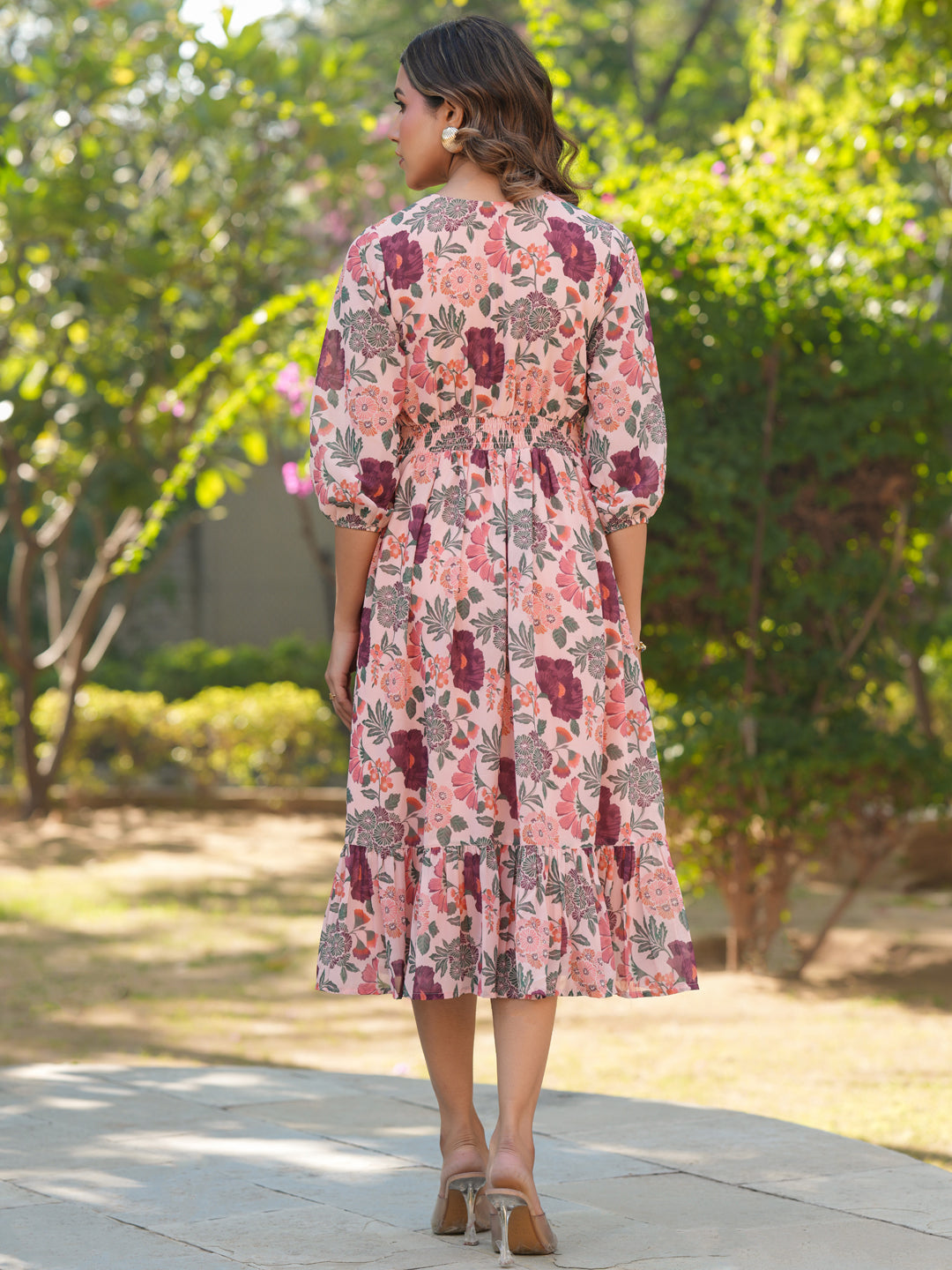 Janasya Light Georgette Floral Fit & Flare Dress | Grocsy