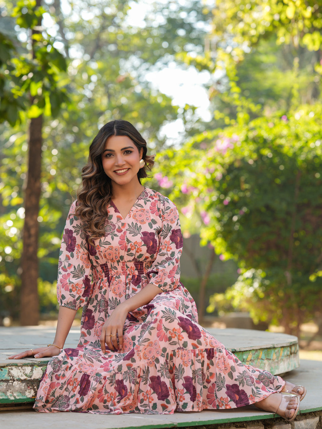 Janasya Light Georgette Floral Fit & Flare Dress | Grocsy