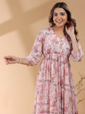 Janasya Light Georgette Floral Tiered Dress | Grocsy