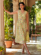Janasya Light Georgette Floral A-Line Dress | Grocsy