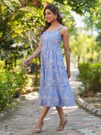 Janasya Bright Georgette Floral Tiered Dress | Grocsy