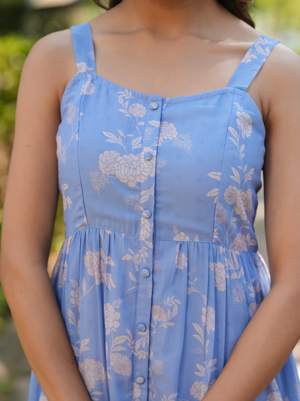 Janasya Bright Georgette Floral Tiered Dress | Grocsy