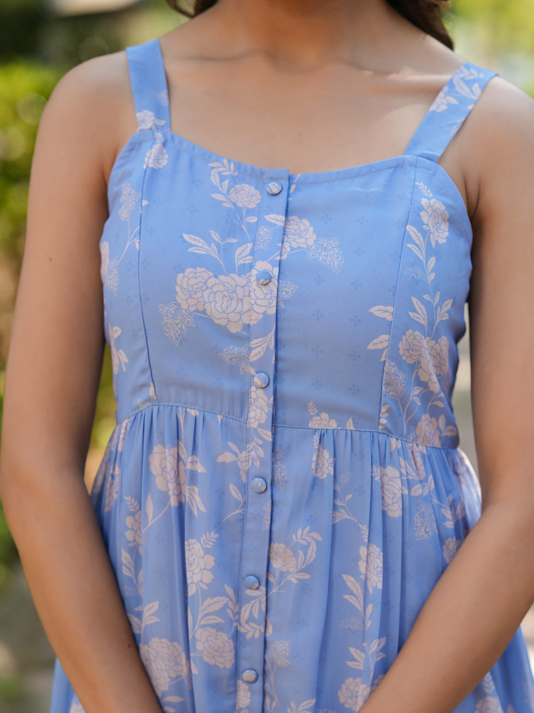 Janasya Bright Georgette Floral Tiered Dress | Grocsy
