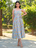 Janasya Light Cotton Floral Tiered Dress | Grocsy