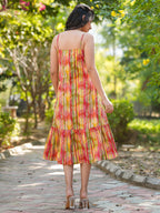 Janasya Bright Cotton Floral Tiered Dress | Grocsy