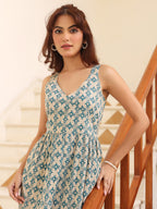 Janasya Light Cotton Ethnic Motifs Tiered Dress | Grocsy