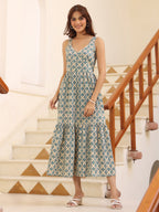 Janasya Light Cotton Ethnic Motifs Tiered Dress | Grocsy