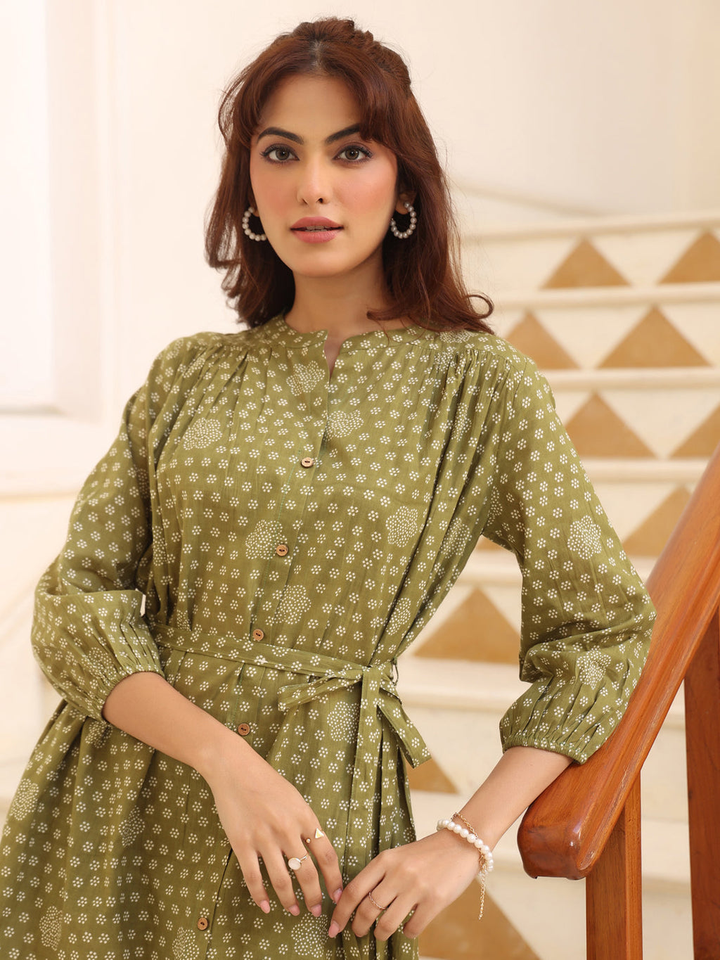 Janasya Dark Cotton Floral A-Line Dress | Grocsy