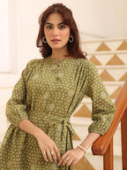 Janasya Dark Cotton Floral A-Line Dress | Grocsy