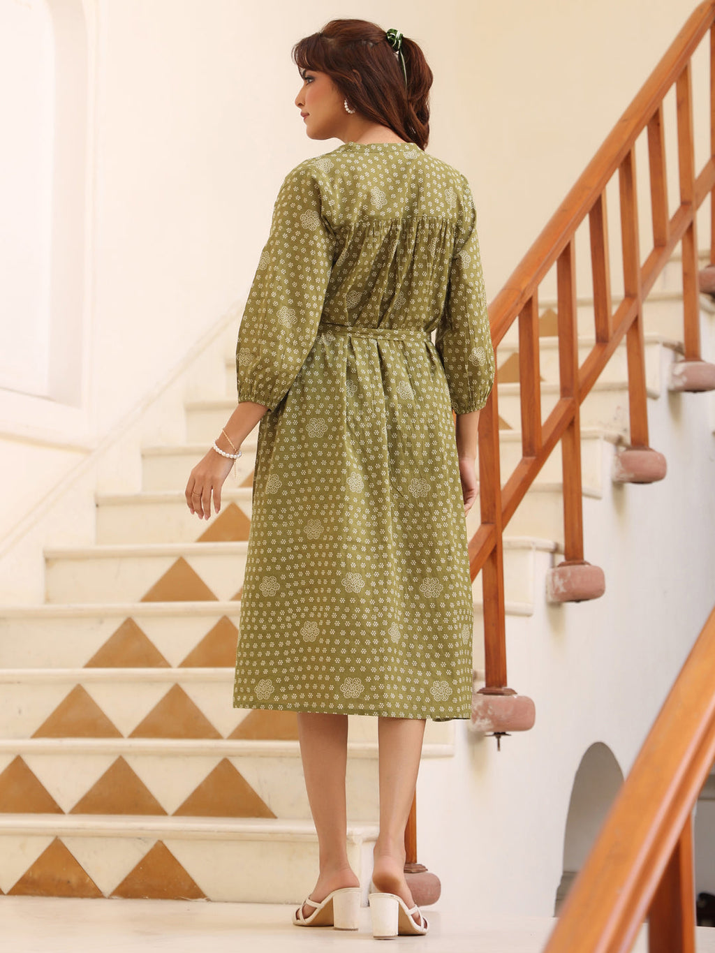 Janasya Dark Cotton Floral A-Line Dress | Grocsy