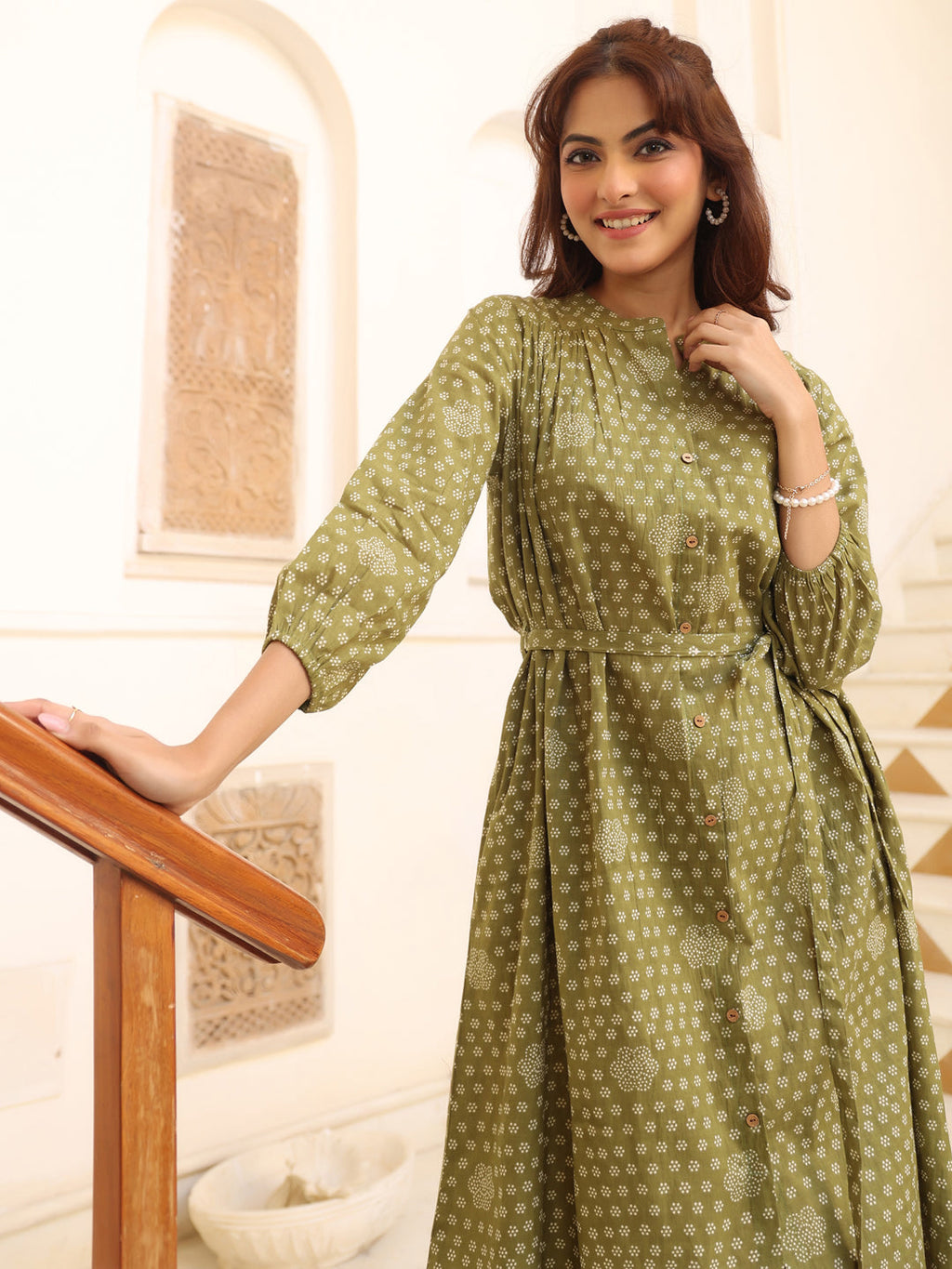 Janasya Dark Cotton Floral A-Line Dress | Grocsy