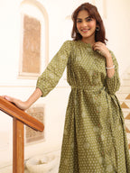Janasya Dark Cotton Floral A-Line Dress | Grocsy