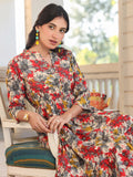 Janasya Dark Cotton Floral Tiered Dress | Grocsy