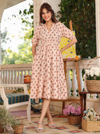 Janasya Light Cotton Floral Tiered Dress | Grocsy