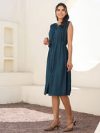 Janasya Dark Rayon Solid A-Line Dress | Grocsy