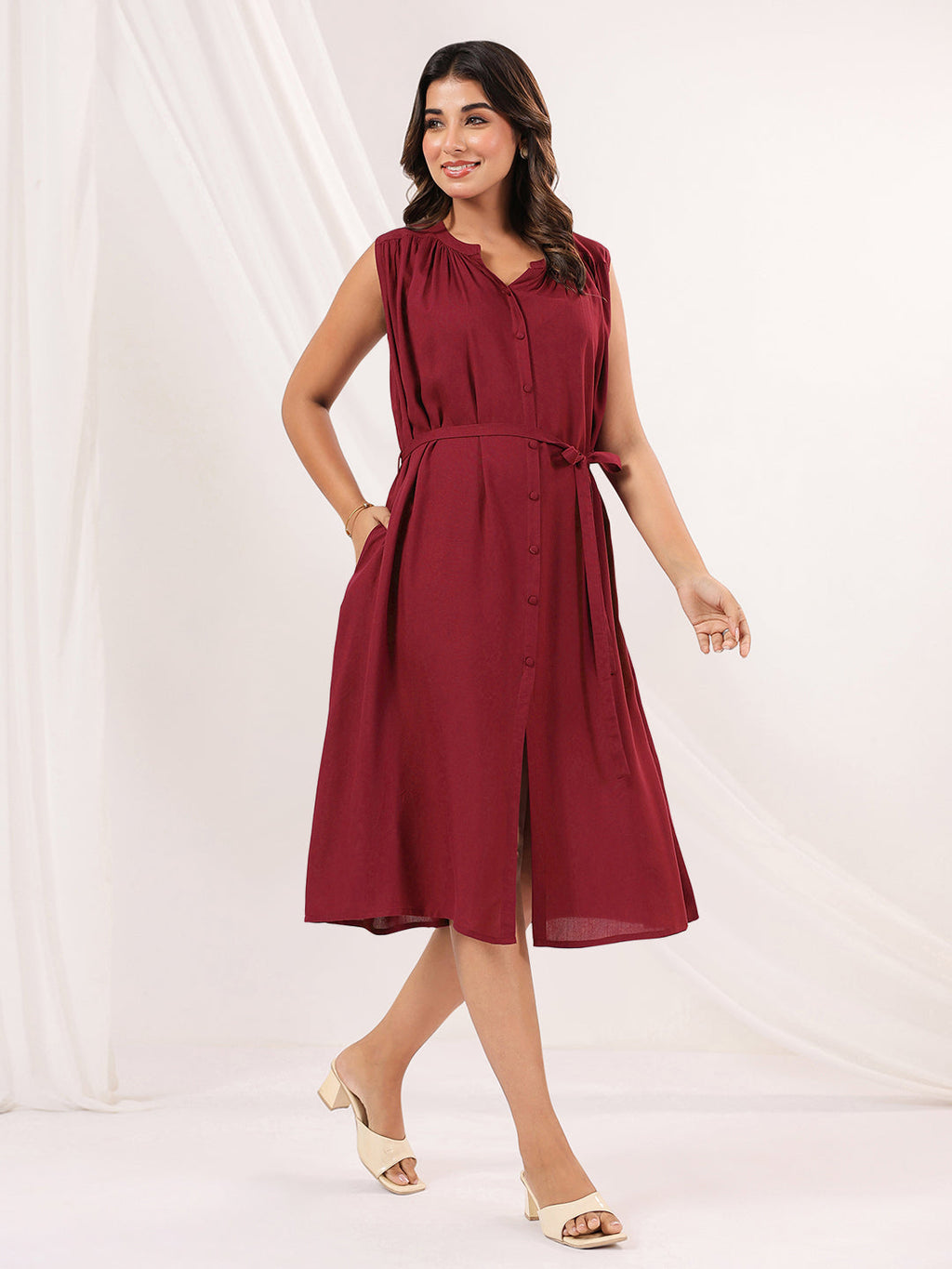 Janasya Dark Rayon Solid A-Line Dress | Grocsy