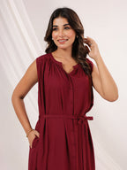 Janasya Dark Rayon Solid A-Line Dress | Grocsy