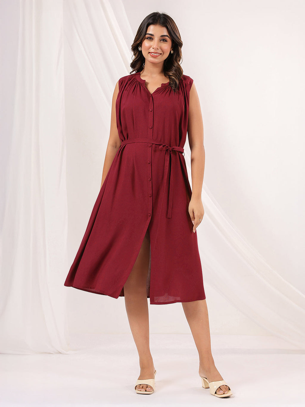 Janasya Dark Rayon Solid A-Line Dress | Grocsy