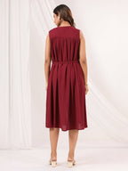 Janasya Dark Rayon Solid A-Line Dress | Grocsy