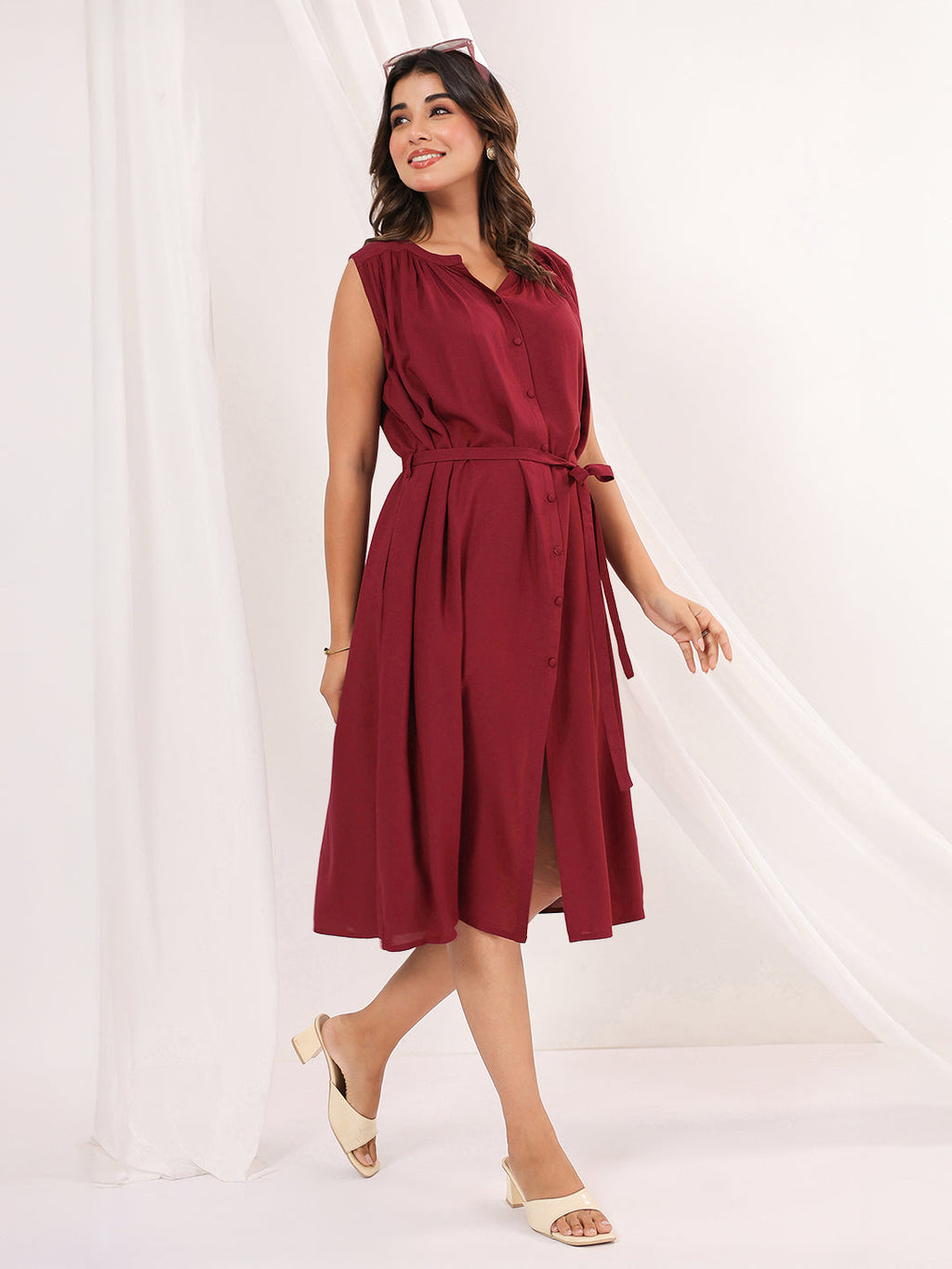 Janasya Dark Rayon Solid A-Line Dress | Grocsy