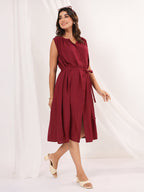 Janasya Dark Rayon Solid A-Line Dress | Grocsy