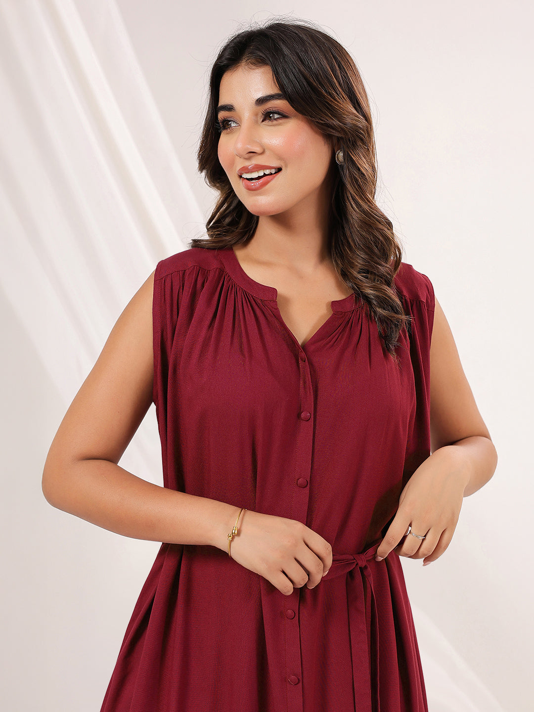 Janasya Dark Rayon Solid A-Line Dress | Grocsy