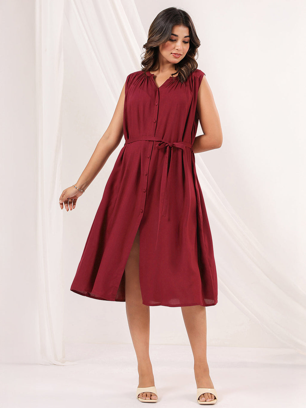 Janasya Dark Rayon Solid A-Line Dress | Grocsy